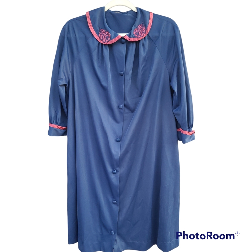Vintage Gossard Artemis Blue Robe Nightgown Women's Small Buttons Pockets EUC